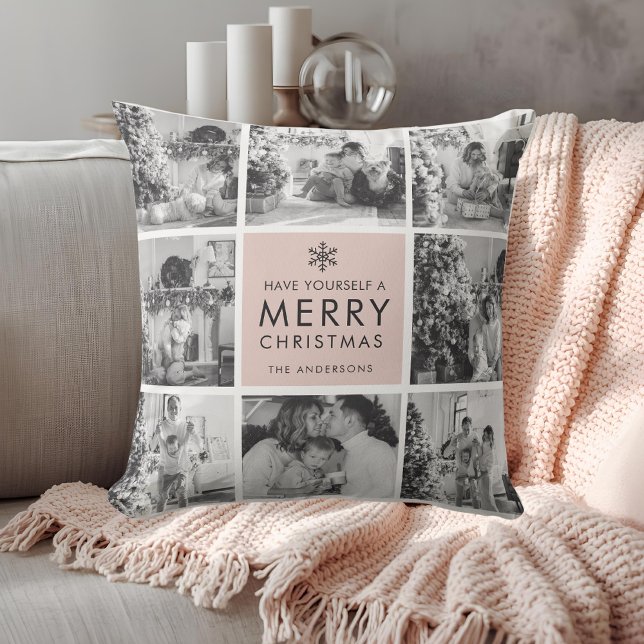 Coussin Blush Modern Collage “Merry Christmas” Multi Photo (Créateur téléchargé)