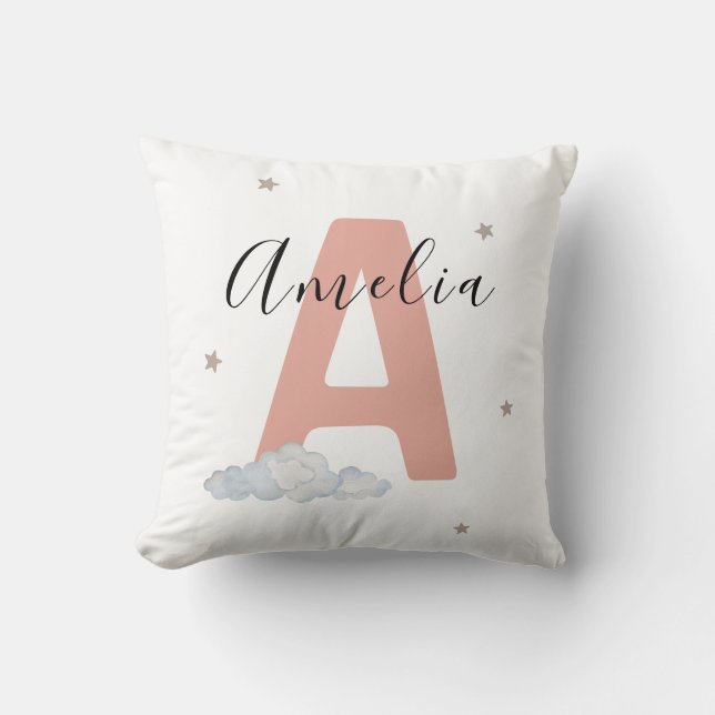 Coussin Blush Pink Personalized Baby Name Pillow Custom (Recto)