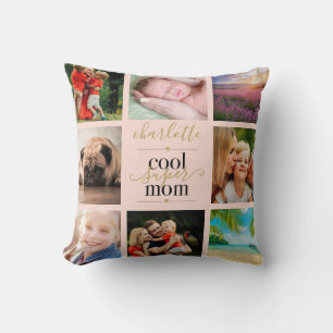 Coussin Blush Rose 8 Photos Personnalisé Super Maman Cool