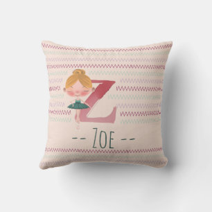 Coussin Blush Rose Ballerina Monogram Z – Art Personnalisé