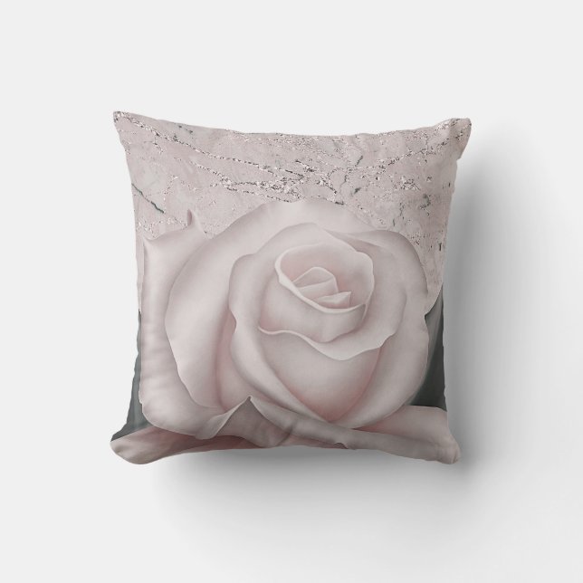 Coussin Blush Rose Blanche Glam Moderne Marbre Shabby Chic (Recto)