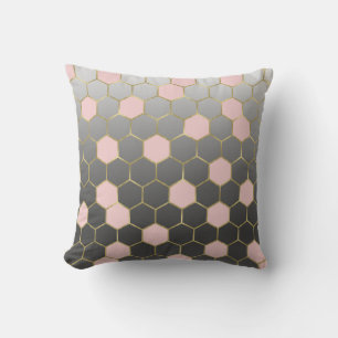 Coussin Blush Rose Gris & Or Hexagone Glam Moderne