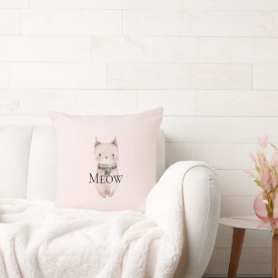 Coussin Blush rose Meow cadeau de chat de Noël