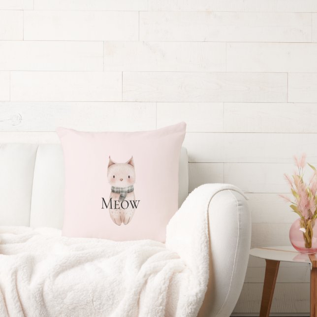 Coussin Blush rose Meow cadeau de chat de Noël (Canapé)