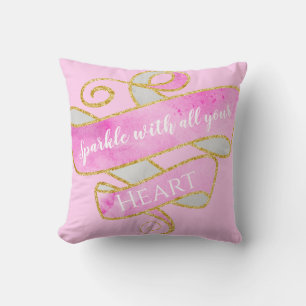 Coussin Blush Rose Pailleté Doré Paillettes Cœur Féminin