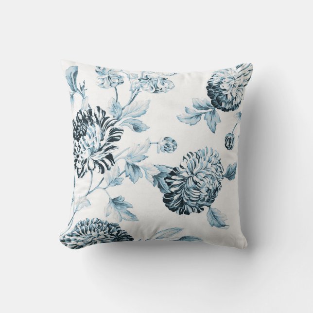 Coussin Blush Turquoise Blue Botanal Floral Toile No. 2 (Recto)