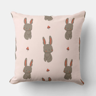 Coussin Blush Woodland Bunny & Mushroom Throw Pillow