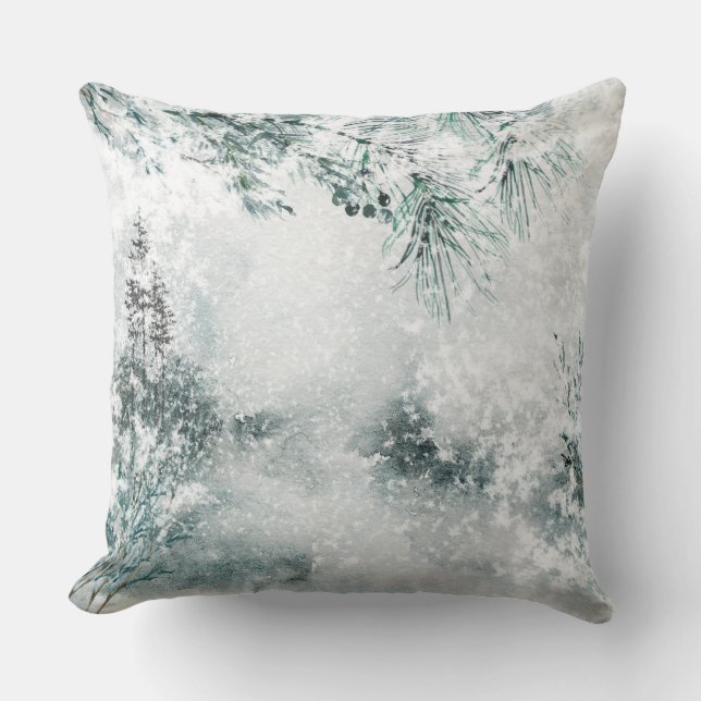 Coussin Blustering Winter Forest Woodland Snowstorm (Recto)