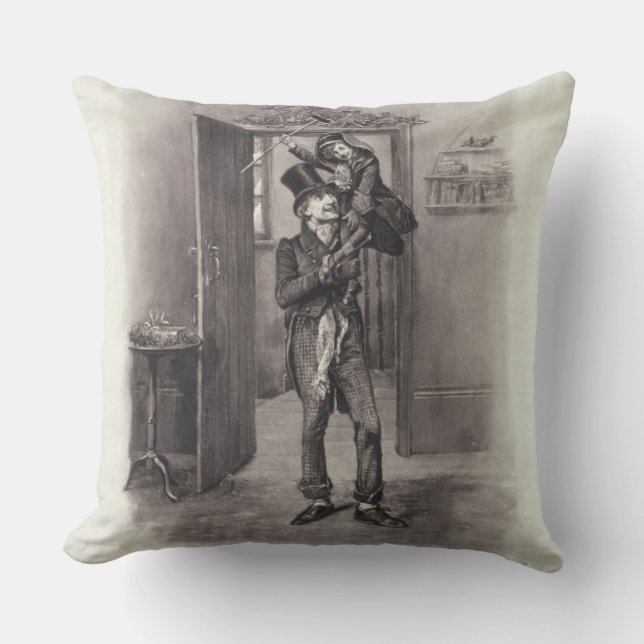 Coussin Bob Cratchit et Tim minuscule, de 'Charles Dickens (Recto)