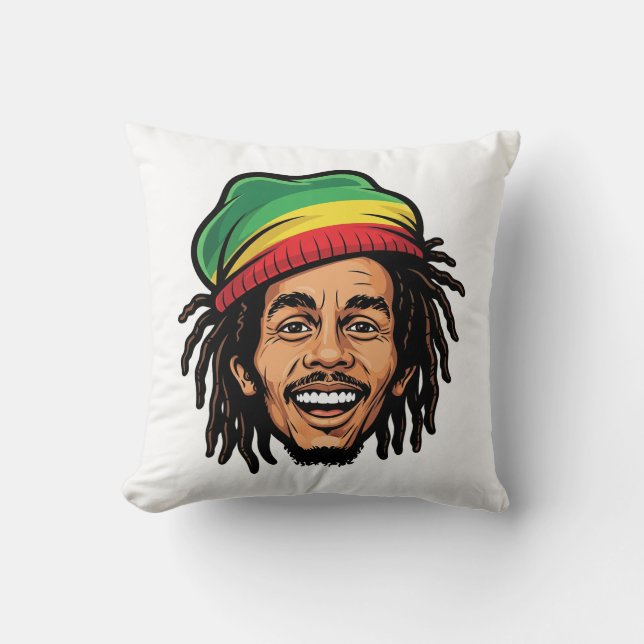 Coussin Bob Marley Inspired Cartoon Dreadlock Rasta (Recto)