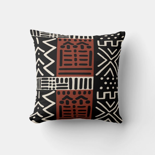 Coussin Bogolan Concepteur de tissu de boue africain Lance (Recto)