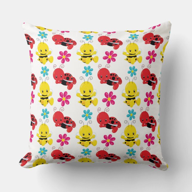 COUSSIN BOGUES ET FLEURS DE BÉBÉ ROUGE ET JAUNE (Recto)