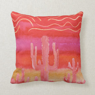 Coussin Bohème BOHO Désert Saguaro Cactus Aquarelle