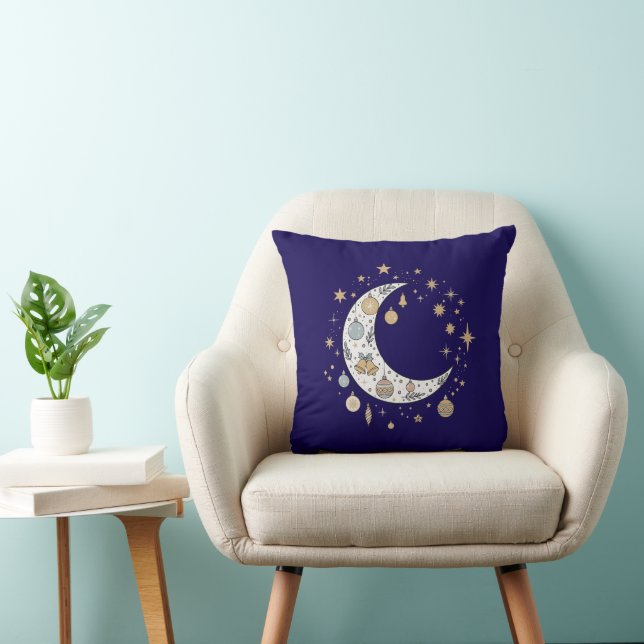 Coussin Bohème Céleste Fantaisiste Noël Lune & Étoiles (Chaise)