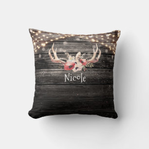 Coussin Bohème Chic Bois Rustique et Luminaires Fleurs et