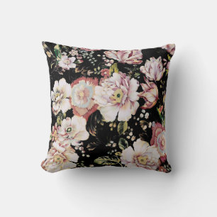Coussin bohème france chic noir floral
