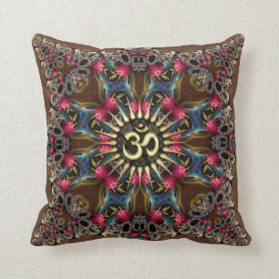 Coussin Bohème géo-fractales Vintage OM Sign Cushion