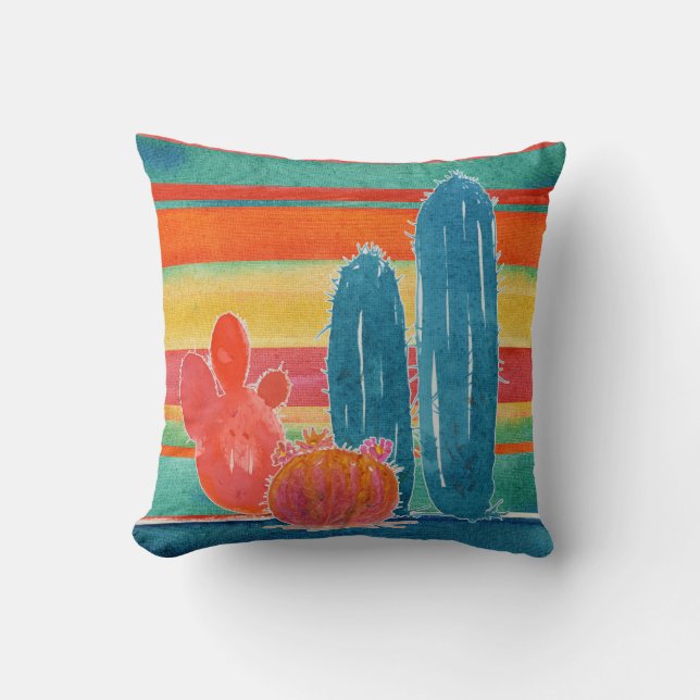 Coussin Bohème Jungle Décor BOHO Desert Cactus Stris (Recto)