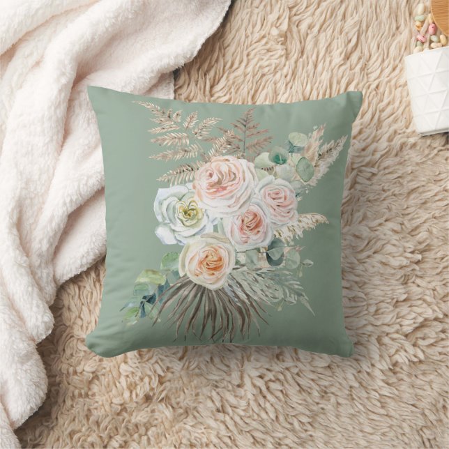 Coussin Bohème Rustique Floral Rose Evergreen Pampas (Couverture)