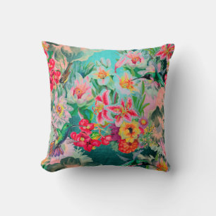 Coussin Bohème Tonnerre Tropical Turquoise Fleurs vertes