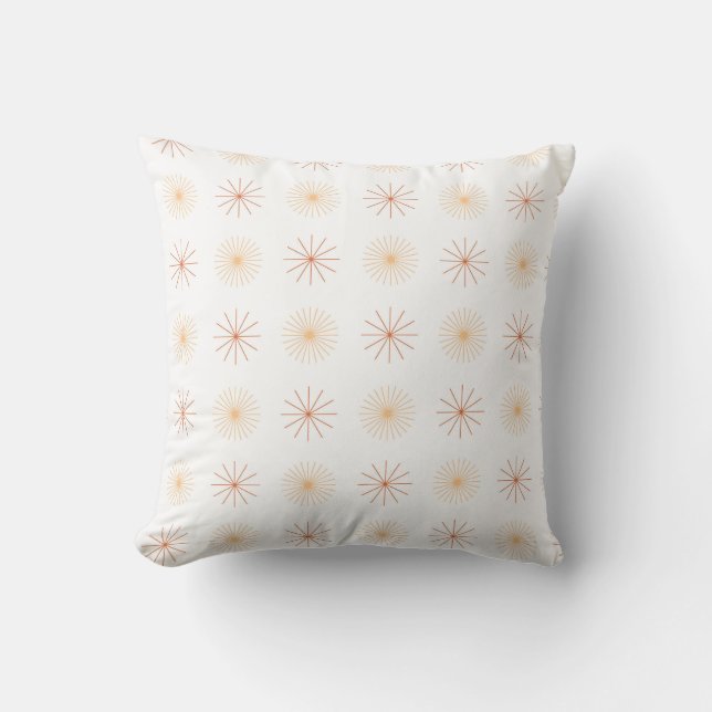 Coussin Boho abstrait soleil starburst pêche orange blanc (Recto)