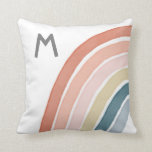 Coussin Boho Aquarelle arc-en-ciel Monographie Corail mode<br><div class="desc">Cette belle pouponnière ou oreiller jetable pour enfants présente un côté d'un arc-en-ciel peint à la main en corail, rose, or, bleu turquoise et bleu poussiéreux. Un modèle de texte est inclus pour une première monogramme. L'arrière du coussin est une couleur corallienne unie, même si la couleur peut être customisée,...</div>