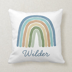Coussin Boho Aquarelle Arc-en-ciel Nom bleu moderne