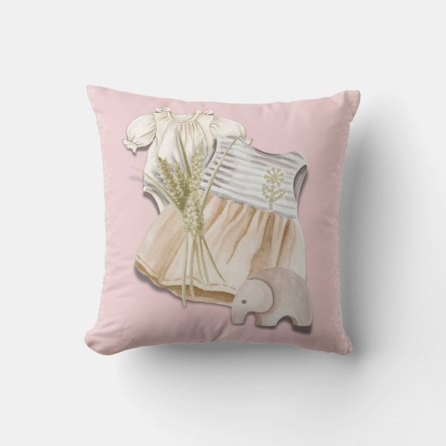 Coussin Boho Baby Girl tenue avec éléphant | Pépinière ros (Recto)