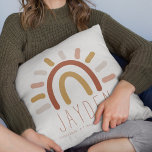 Coussin Boho Baby Nursery Girl Birth Stats Name<br><div class="desc">Boho-inspired rainbow baby nursery pillow with name and birth stats. This Bohemian rainbow with text pillow design is perfect for a Boho baby nursery or child's room. Customize the pillow with child's first name, date of birth, weight and length. If you have additional info you would like to add -...</div>