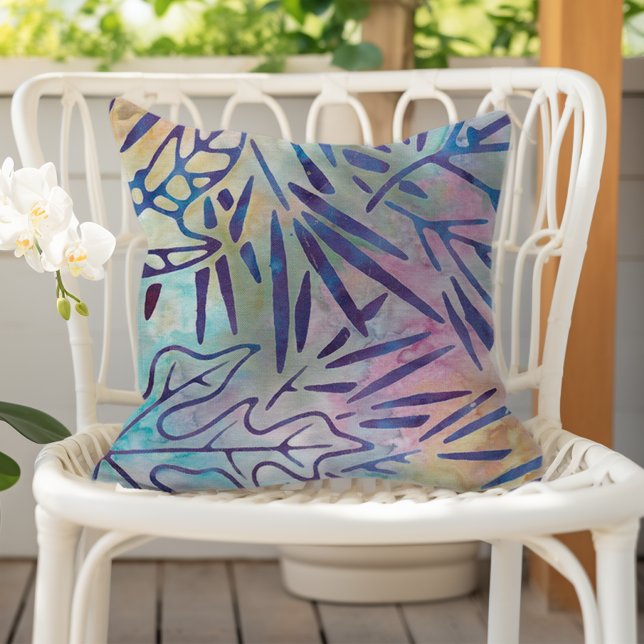 Coussin Boho Batik Feuilles Violettes Arc-en-ciel Pastel (Créateur téléchargé)