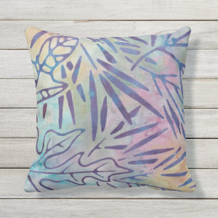 Coussin Boho Batik violet Feuilles Pastel Arc-en-ciel