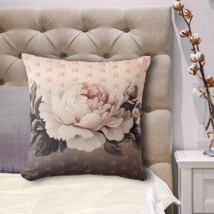Coussin Boho Beige Floral Monogramme Jeu d'oreiller