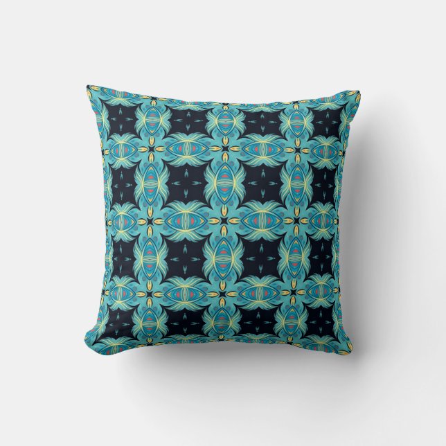 Coussin Boho bleu jaune moderne (Recto)