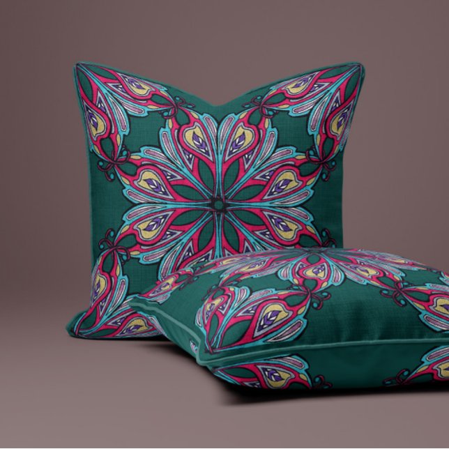 Coussin Boho Bloom en bleu sarcelle profond (Créateur téléchargé)