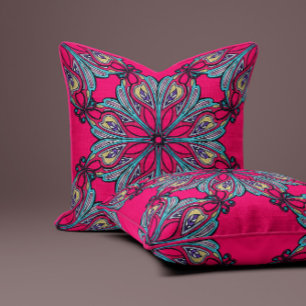 Coussin Boho Bloom en rose chaud