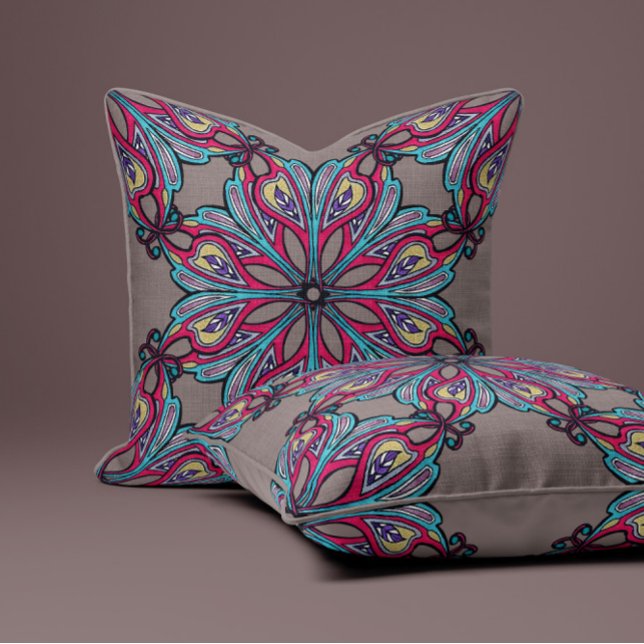 Coussin Boho Bloom en Taupe (Créateur téléchargé)
