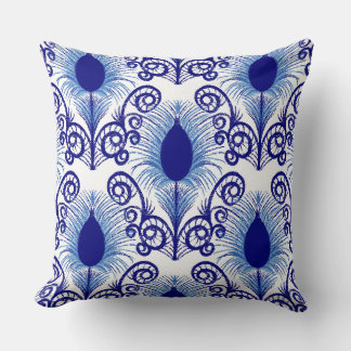 Coussin Boho Blue Jewel Tone Peacock Feather