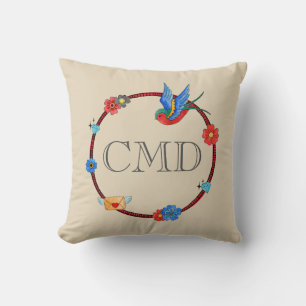 Coussin Boho Bluebird Monogramme