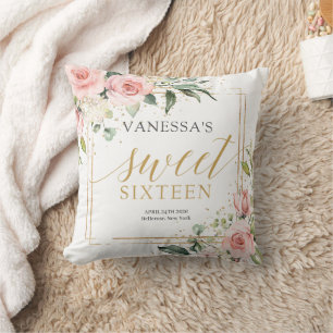 Coussin Boho Blush parties scintillant d'or rose floral sw