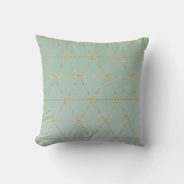 Coussin Boho Bohème Chic Géométrique Doré & Menthe Glam (Recto)