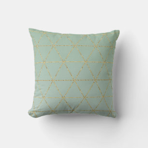Coussin Boho Bohème Chic Géométrique Doré & Menthe Glamour