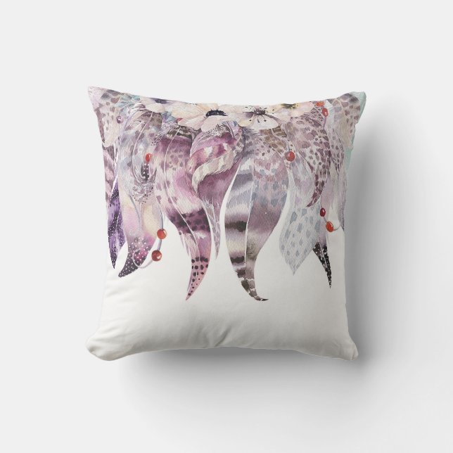 Coussin Boho Bohème Plumes Glam Graphique Tendance Moderne (Recto)