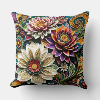 Coussin Boho Botanical Zentangle Floral Throw Pillow 
