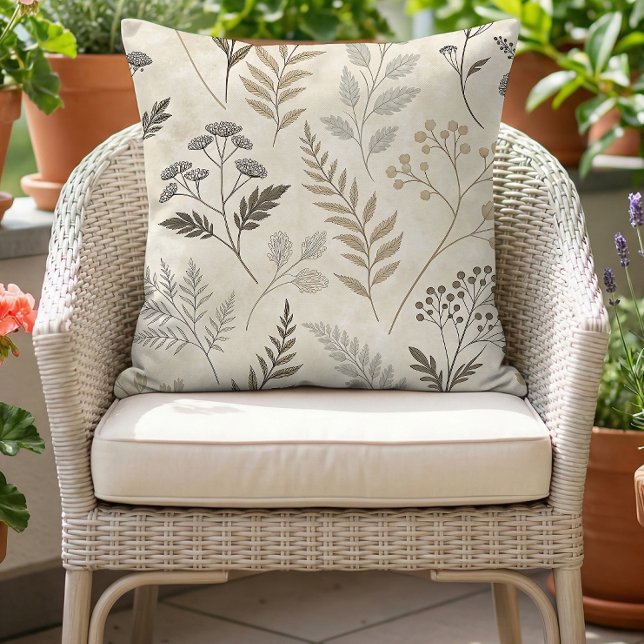Coussin Boho Botanique Bois Beige Neutre (Créateur téléchargé)