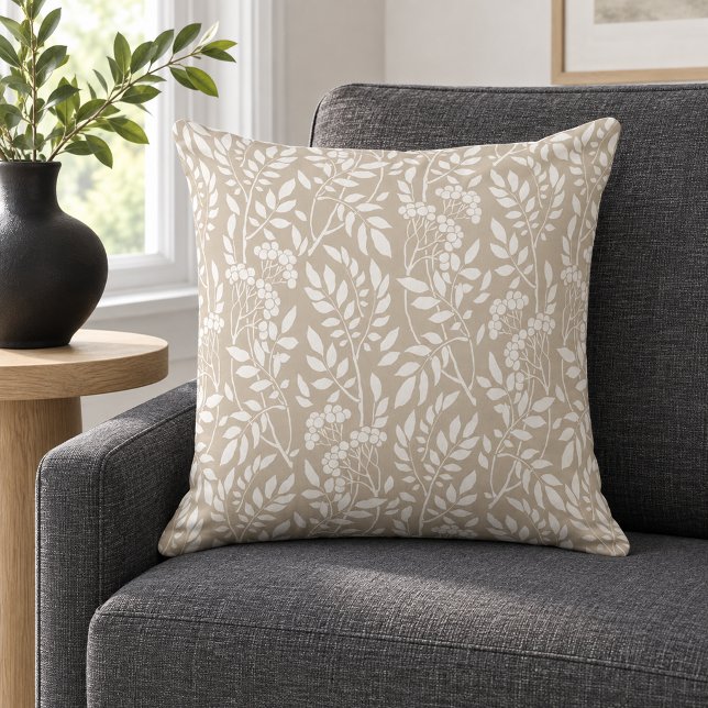 Coussin Boho Botanique Feuillage Blanc Beige (Créateur téléchargé)
