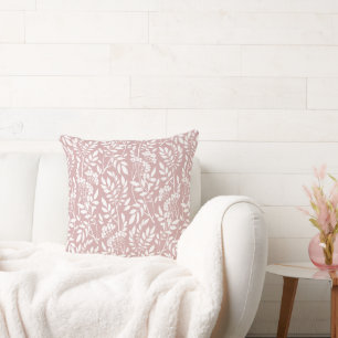 Coussin Boho Botanique Rose Pâle Foliage Blanc
