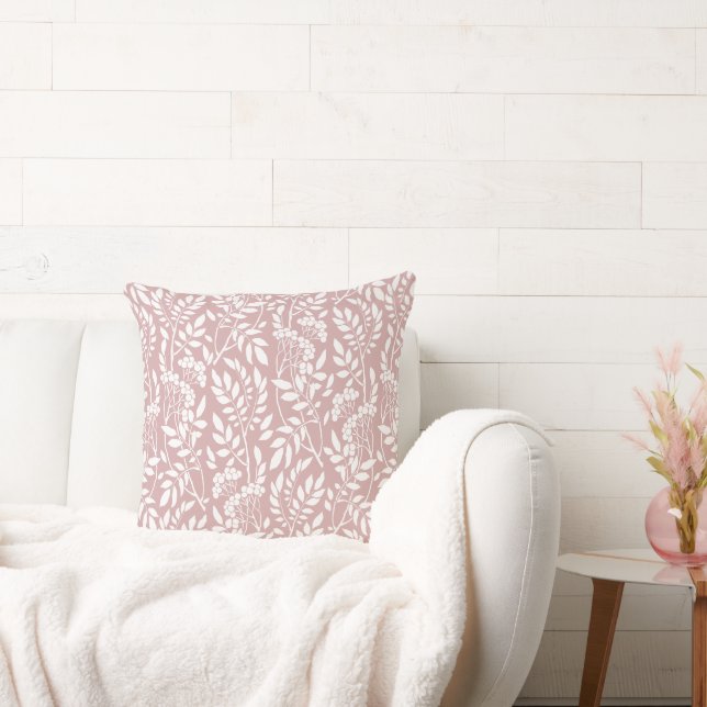 Coussin Boho Botanique Rose Pâle Foliage Blanc (Canapé)