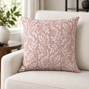 Coussin Boho Botanique Rose Pâle Foliage Blanc
