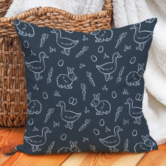 Coussin Boho Boys Easter Cute Bunny Rabbit Goose Dark Blue