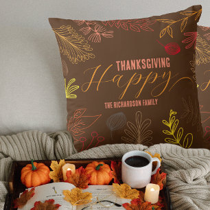 Coussin Boho Brun Automne Feuillage Thanksgiving Nom de Fa